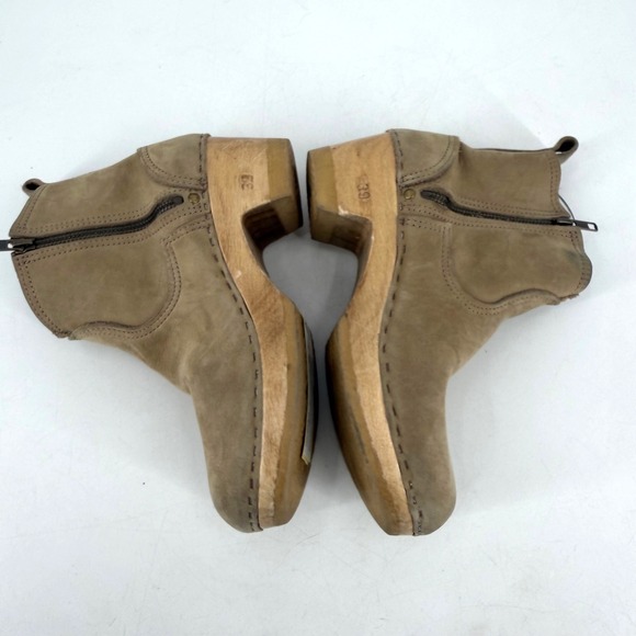 No. 6 Clog Ankle Boots Womens Size 39 Brown Leather Buckle Wood Heel Bohemian - Picture 3 of 12